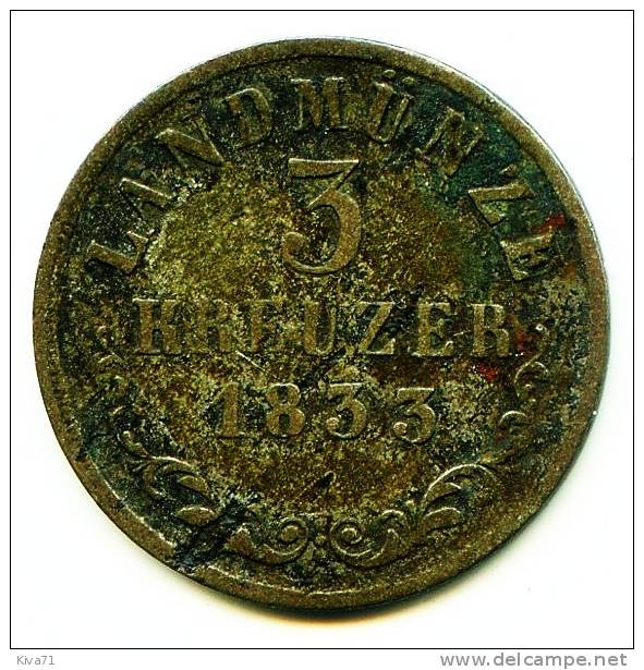 3 KREUZER   "SAXE"   1833    Argent  TTB+  /  VF - Monedas Pequeñas & Otras Subdivisiones