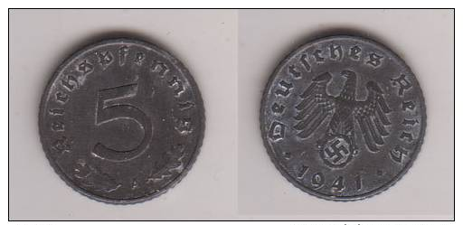 Drittes Reich , 5 Reichspfennig , Jäger 370 , 1941 A - 5 Reichspfennig