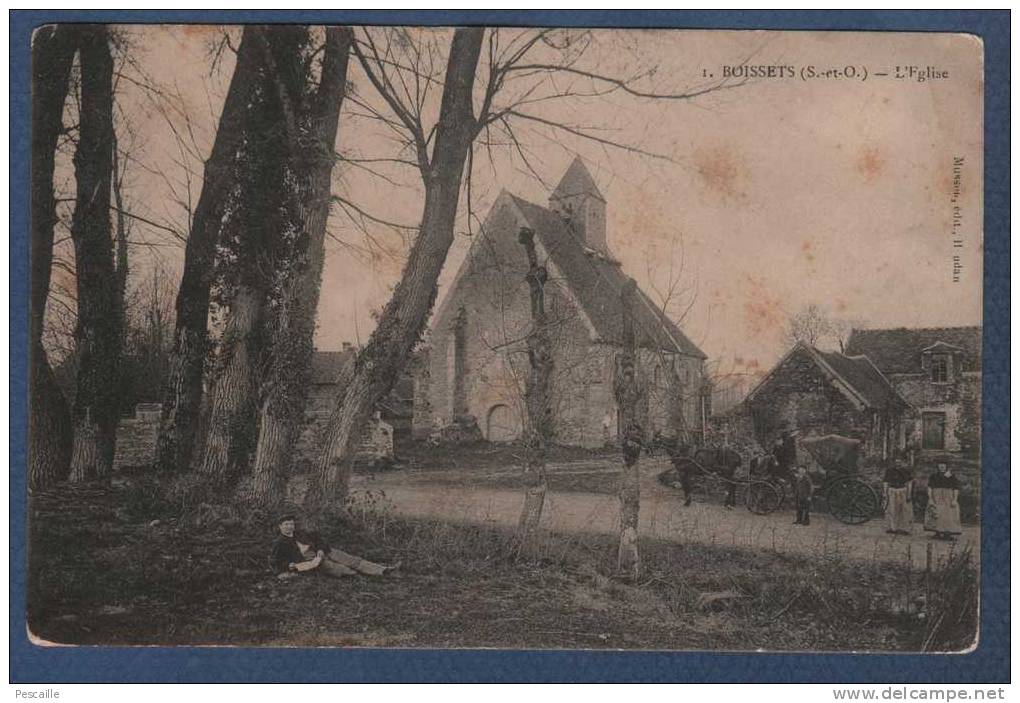 78 YVELINES - CP ANIMEE ATTELAGE - BOISSETS - L'EGLISE - MUSSOB ? EDIT. HOUDAN - N° 1 - Houdan