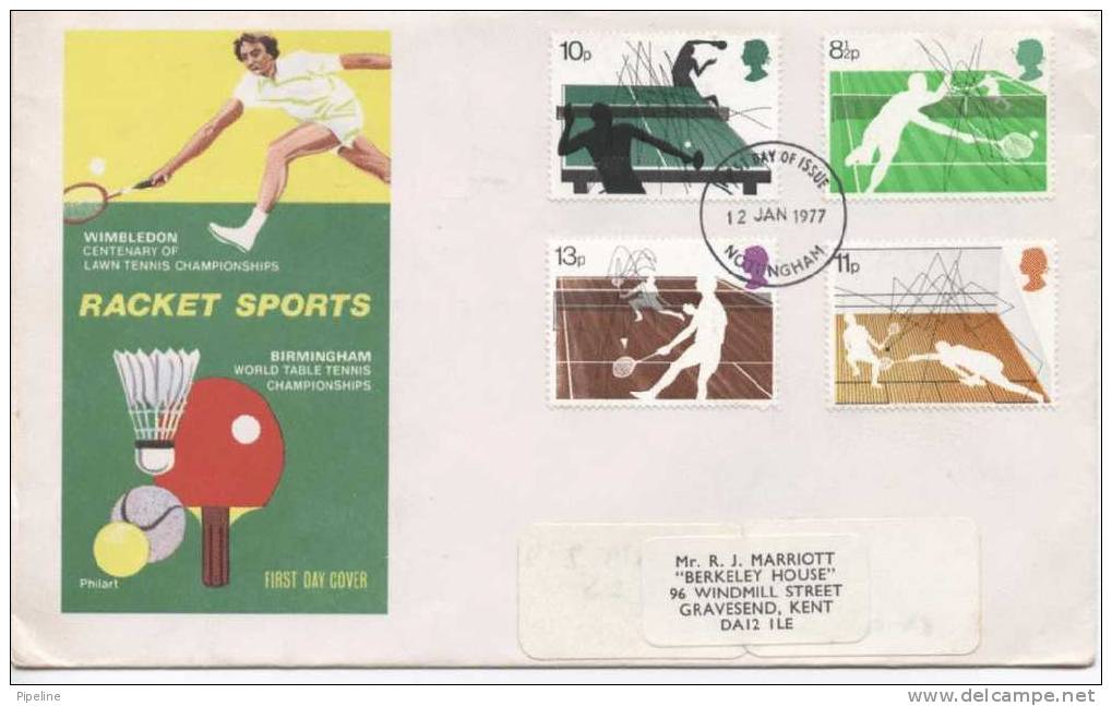 Great Britain FDC 12-1-1977 Racket Sports With Cachet - 1971-1980 Dezimalausgaben