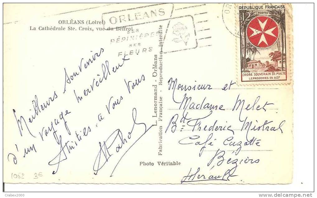 N Y&t  1062   CP  ORLEANS   Vers   BEZIERS  Le   19 JUILLET1966 - Lettres & Documents