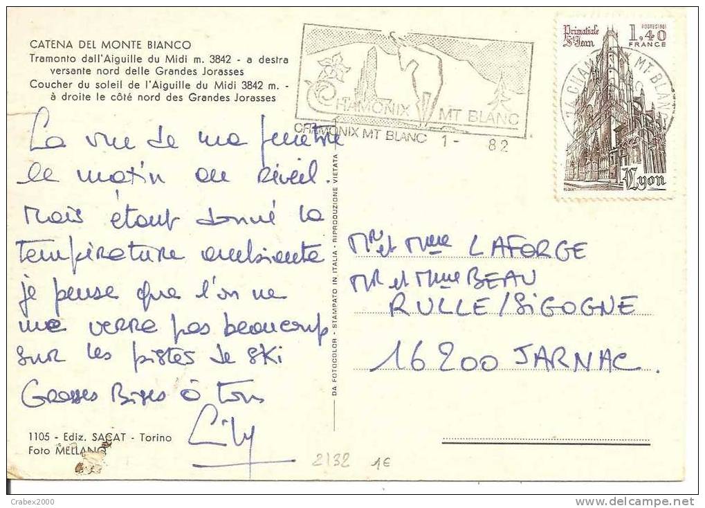 N Y&t  2132 CP  CHAMONIX    Vers   JARNAC  Le   01 ...... 1982 - Cartas & Documentos