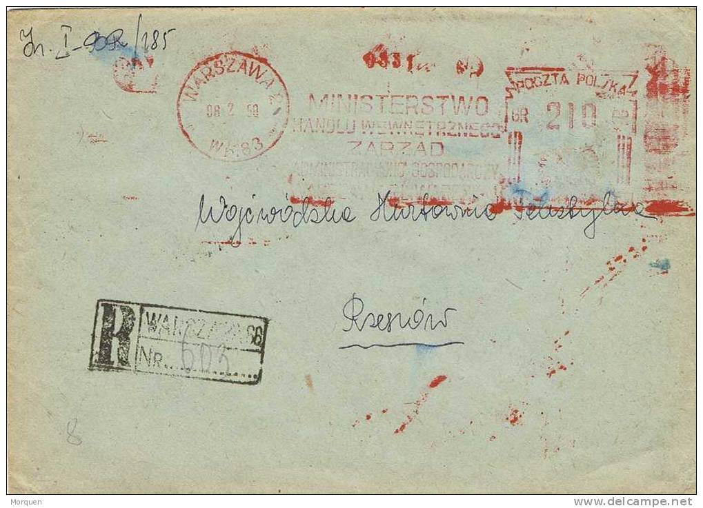 Carta Certificada WARSZAWA (Polonia) 1958. Ministerio. Franqueo Mecanico - Lettres & Documents