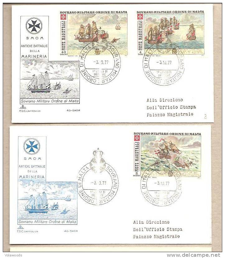 SMOM - 2 Buste FDC Con Serie Completa: Antiche Battaglie Navali Dell'Ordine  - 1977 - Malte (Ordre De)