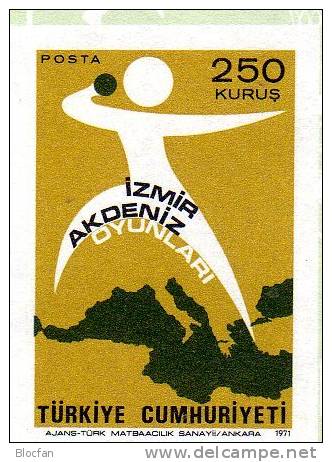 Sportspiele In Izmir Kugelstoßen 1971 Türkei 2214 B Plus Block 15 ** 5€ Kugelstoßer Mit Landkarte Vom Mittelmeer - Neufs
