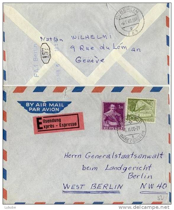 Express Airmail Brief  Genève Gare Cornavin - Berlin      1960 - Covers & Documents