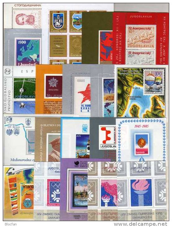 Block-Lot Jugoslawien 20 Blocks ** 52€ Jubiläum Tito Sport Philatelic Bloc Wap Flag Sheet History Fogli Bf Of Yugoslavia - Lots & Serien