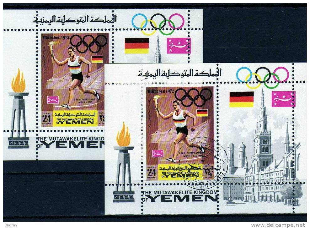 Olympiade München 1972 Frauenkirche Yemen 762, ZD+ Block 157 ** Und O 42€ Olympic Fackellauf, Rathaus, Frauenkir - Yemen