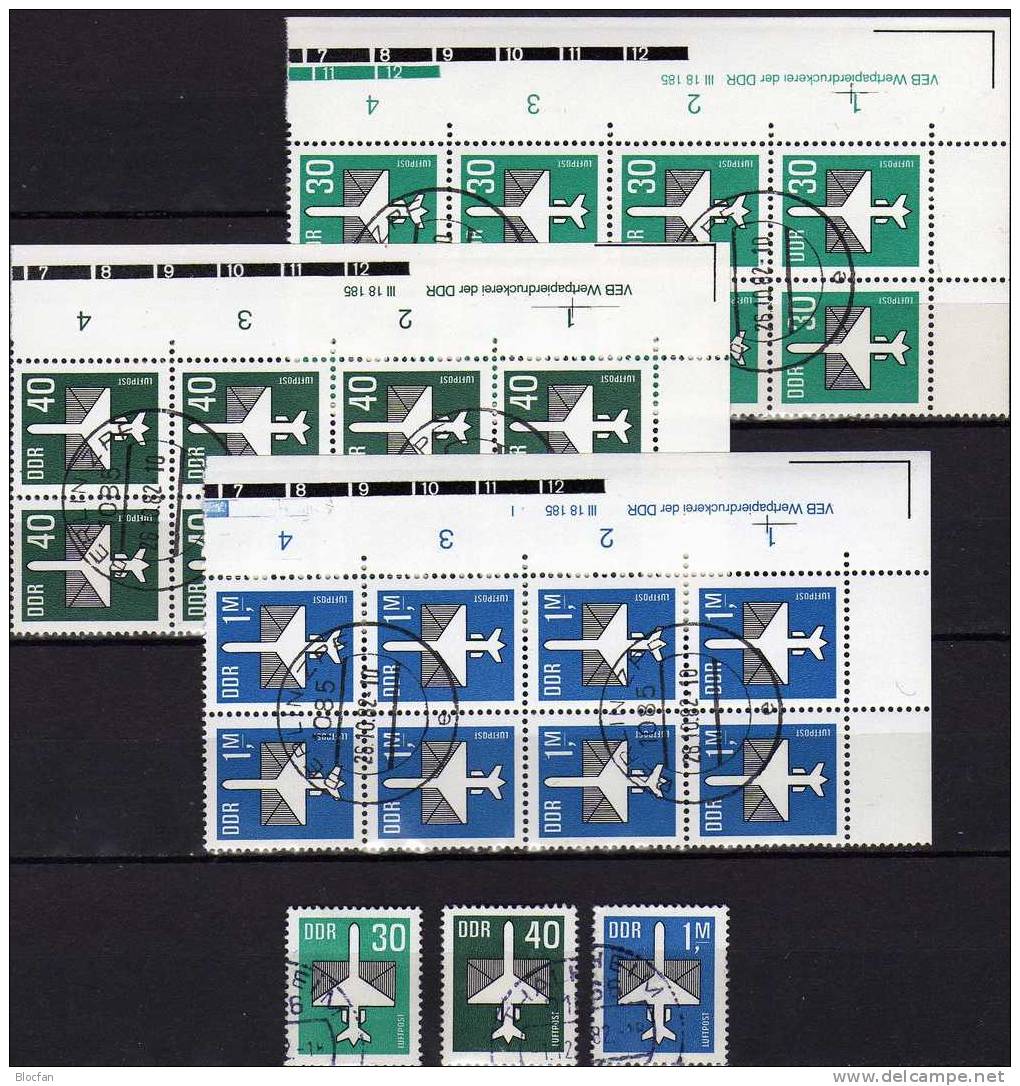 Druckvermerk Luftpost 1982 DDR 2751/3 Plus DV O 17€ Flugzeug Mit Brief Der Neuen Luftpost-Serie 0,30 Bis 1,00 Mark - Perforiert/Gezähnt