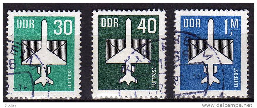 Druckvermerk Luftpost 1982 DDR 2751/3 Plus DV O 17€ Flugzeug Mit Brief Der Neuen Luftpost-Serie 0,30 Bis 1,00 Mark - Perfins