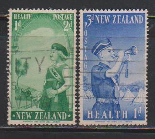 New Zealand Used 1958, Health, Set Of 2, Girl & Boys Brigade, Music Instrument, Camping Tent - Used Stamps