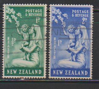 New Zealand Used 1949, Health, Set Of 2, Nurse & Child, Flowers. - Gebraucht