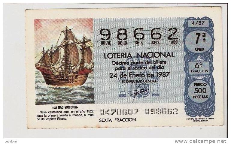 Lottery Spain - Espana - 1987 - La Nao Victoria - Lottery Tickets