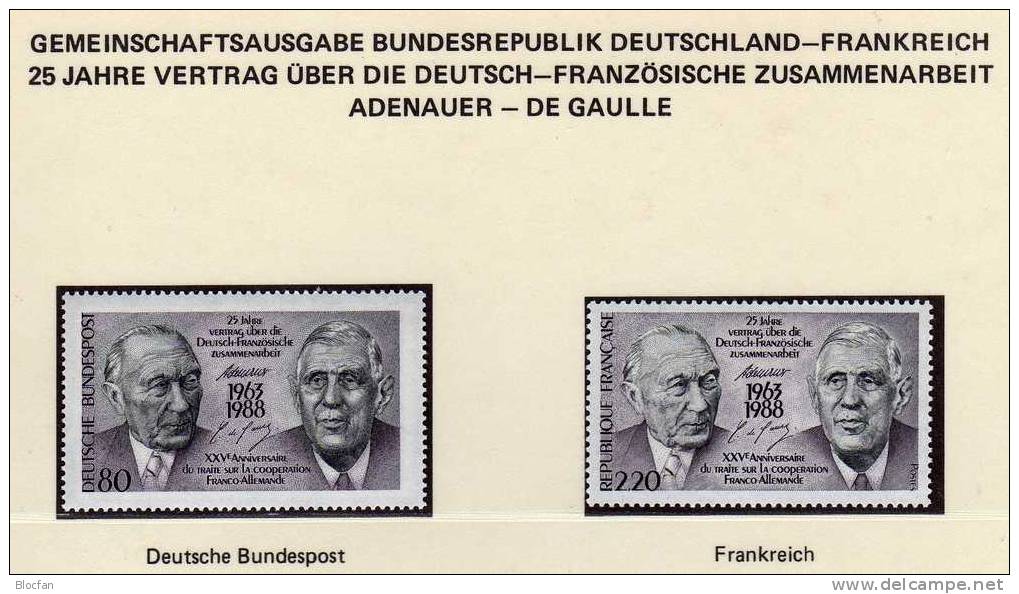 Präsident De Gaulle Und Adenauer BRD 1351, RF France 2636 ** 4€ Zusammenarbeit Deutschland Und Frankreich - Gemeinschaftsausgaben