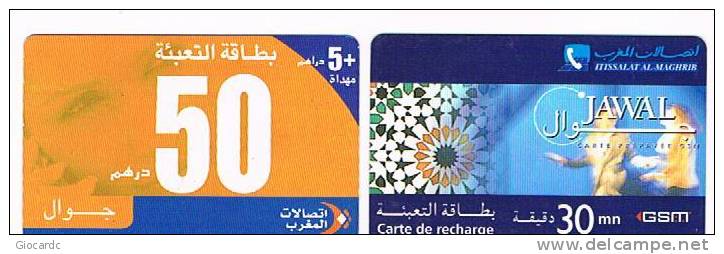 MAROCCO (MOROCCO) - ITISSALAT AL MAGHRIB / JAWAL (GSM RECHARGE) - LOT OF 2 DIFFERENT - USATA (USED) -  RIF. 2537 - Maroc