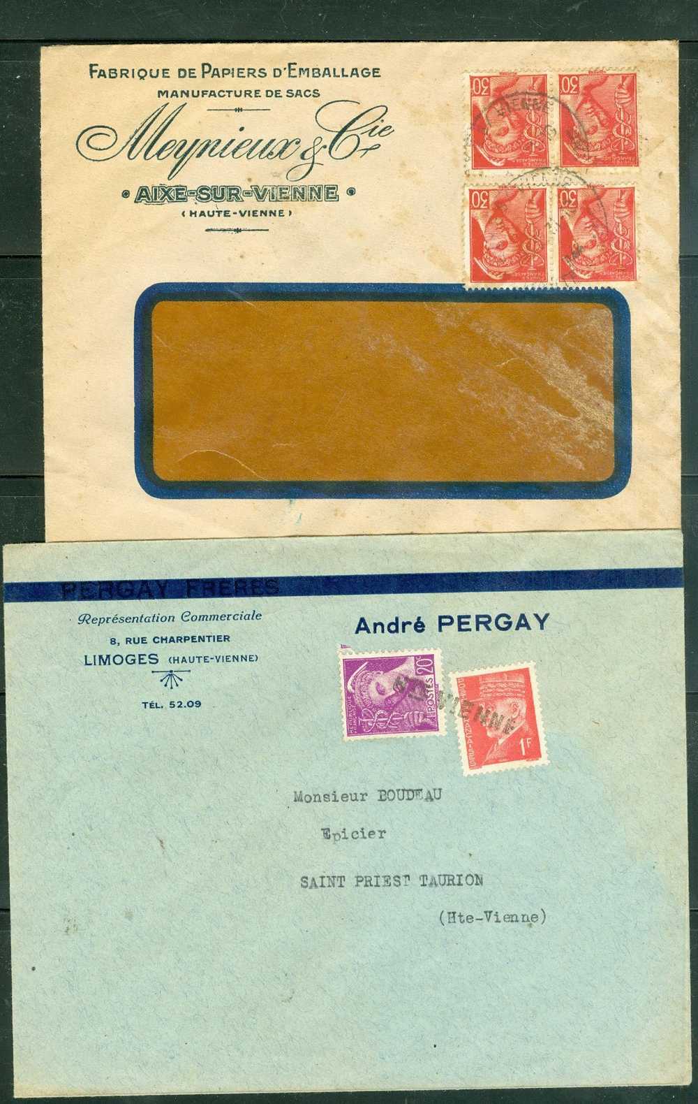 Collection De 14 Lettres Affranchies Avec Type Mercure à étudier  ( 7 Scans ) - Ac53 - 1938-42 Mercure