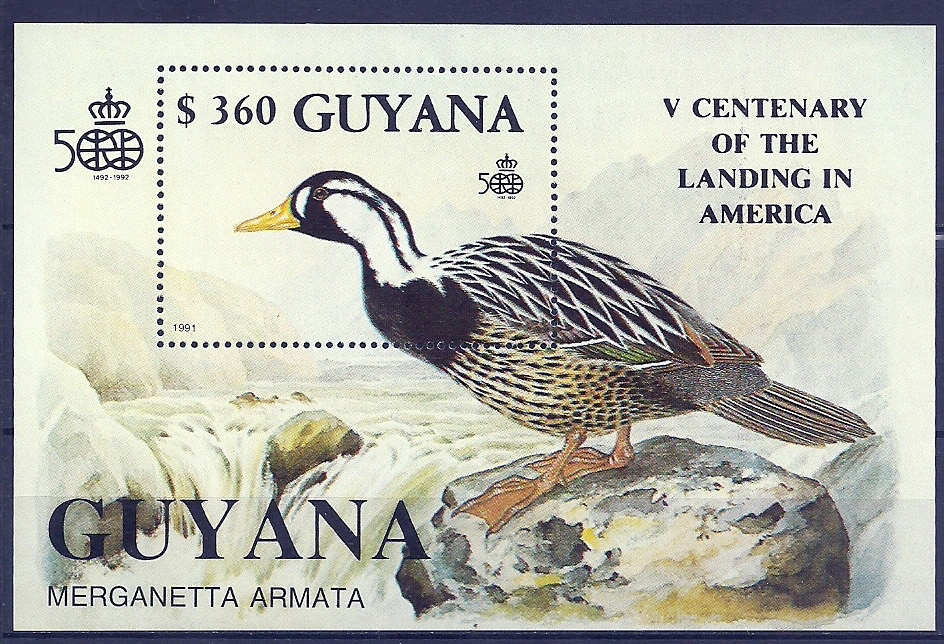 Guyana 1990 Birds Oiseaux  Aves Duck  Centenary Of The Landing In America  Sheet MNH - Ducks