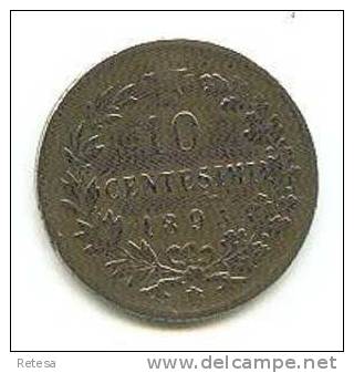 ITALIE  10 CENTESIMI  UMBERTO I  1893 B/I - 1878-1900 : Umberto I