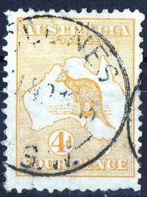 Australia 1913 4d Orange Kangaroo 1st Watermark (Wmk 8) Used  - Clunes NSW - SG6 - Used Stamps