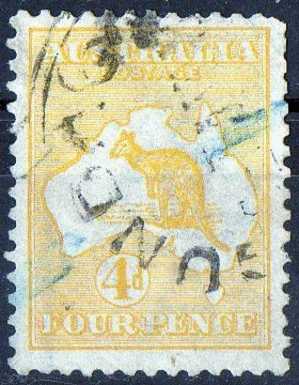 Australia 1913 4d Orange-yellow Kangaroo 1st Watermark (Wmk 8) Used  - Gundagi - SG6a - Usati