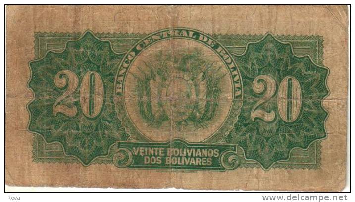 BOLIVIA  20 BOLIVIANOS BROWN MAN HEAD CHURCH FRONT & MOTIF BACK  2ND TYPE DATED 20-07-1928  P.? AF READ DESCRIPTION !! - Bolivia