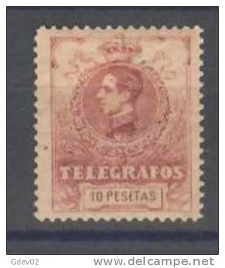 ESTGF54-3290TALSpain.Espa Gne.TELEGRAFOS.A LFONSO    Xlll.1912 (Ed 54*)  Charnela.LUJO. - Unused Stamps