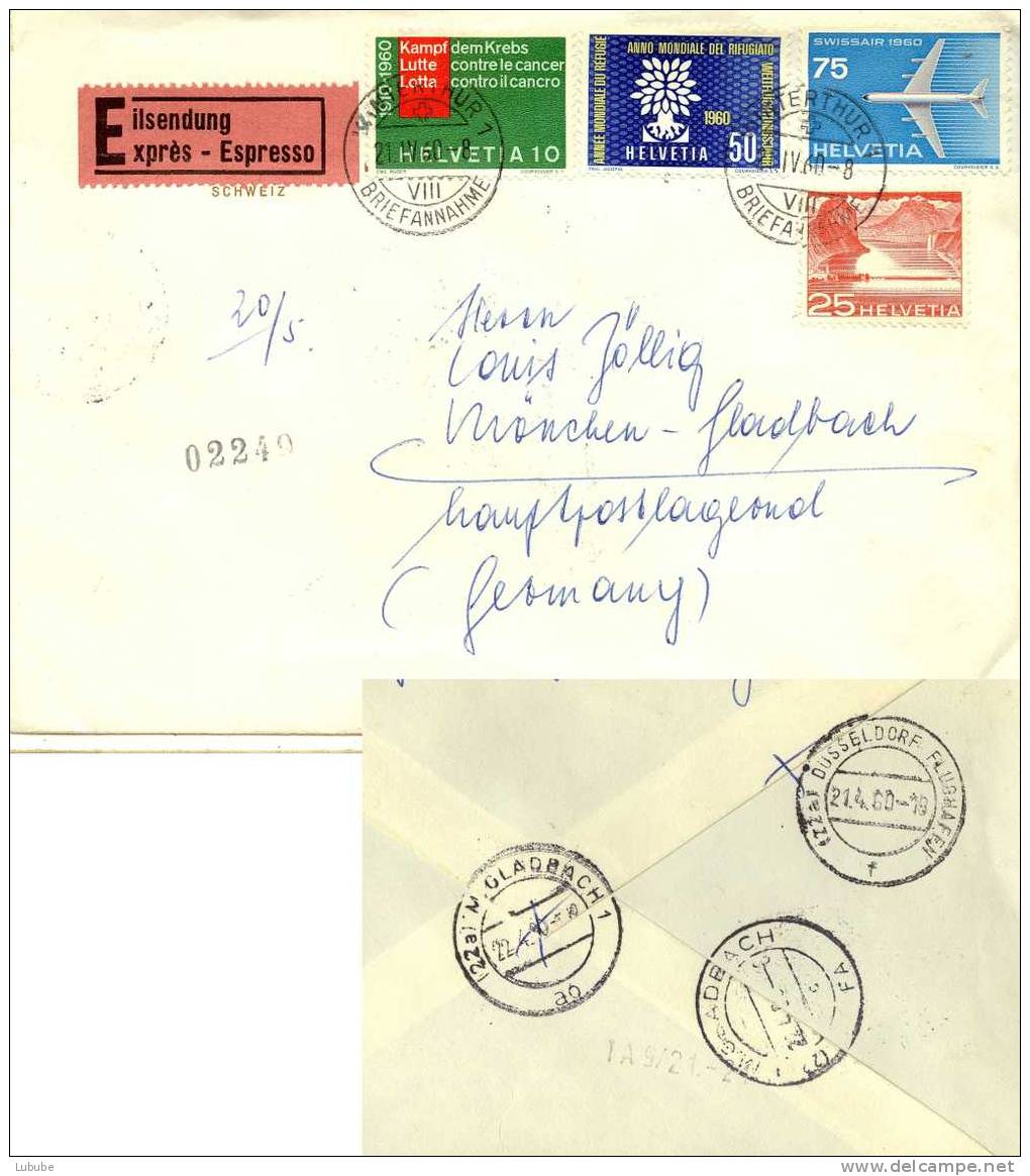 Express Brief Von Winterthur Nach Mönchengladbach      1960 - Lettres & Documents