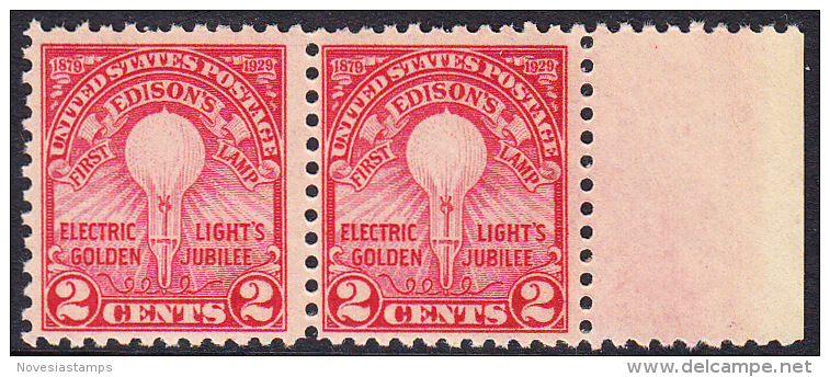 !a! USA Sc# 0655 MNH Horiz.PAIR W/ Right Margin - Electric Lights Golden Jubilee - Neufs