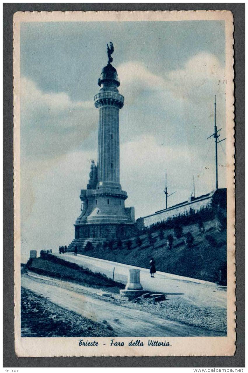 1941 ANNULLO A TARGHETTA LOTTERIA ESPOSIZIONE ROMA UFF TRIESTE SU CARTOLINA TRIESTE FARO DELLA VITTORIA - Storia Postale