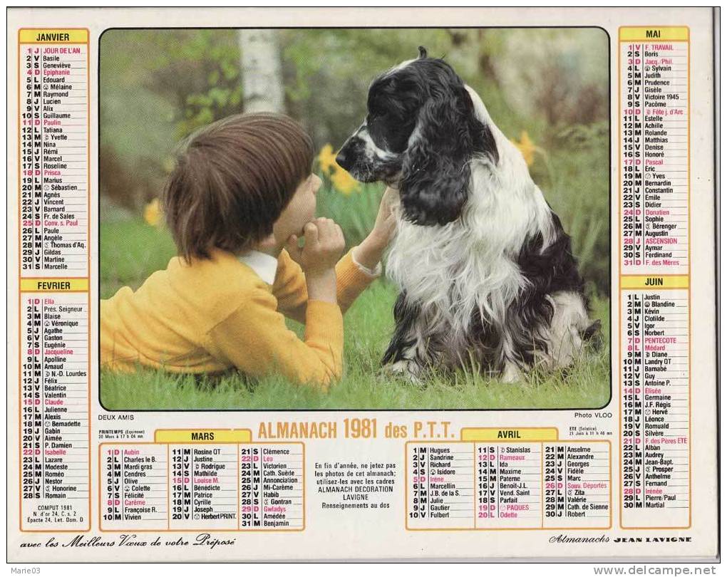 Almanach Des PTT 1981 - Enfants Et Animaux - Grand Format : 1981-90