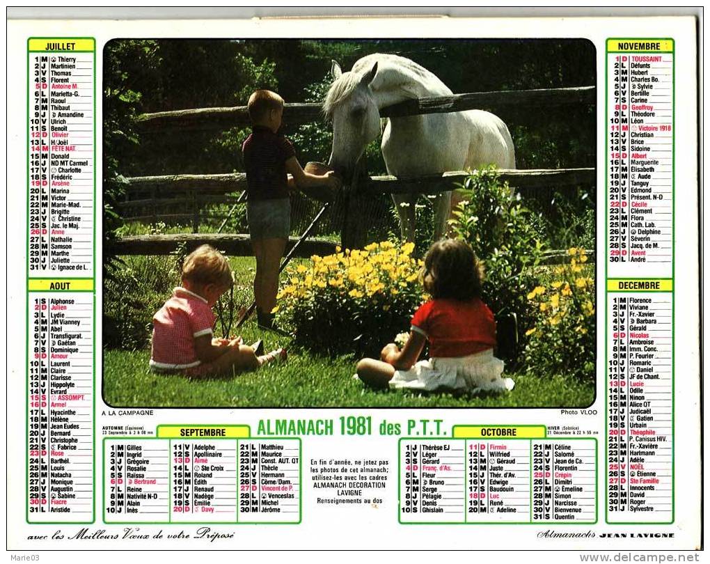Almanach Des PTT 1981 - Enfants Et Animaux - Formato Grande : 1981-90