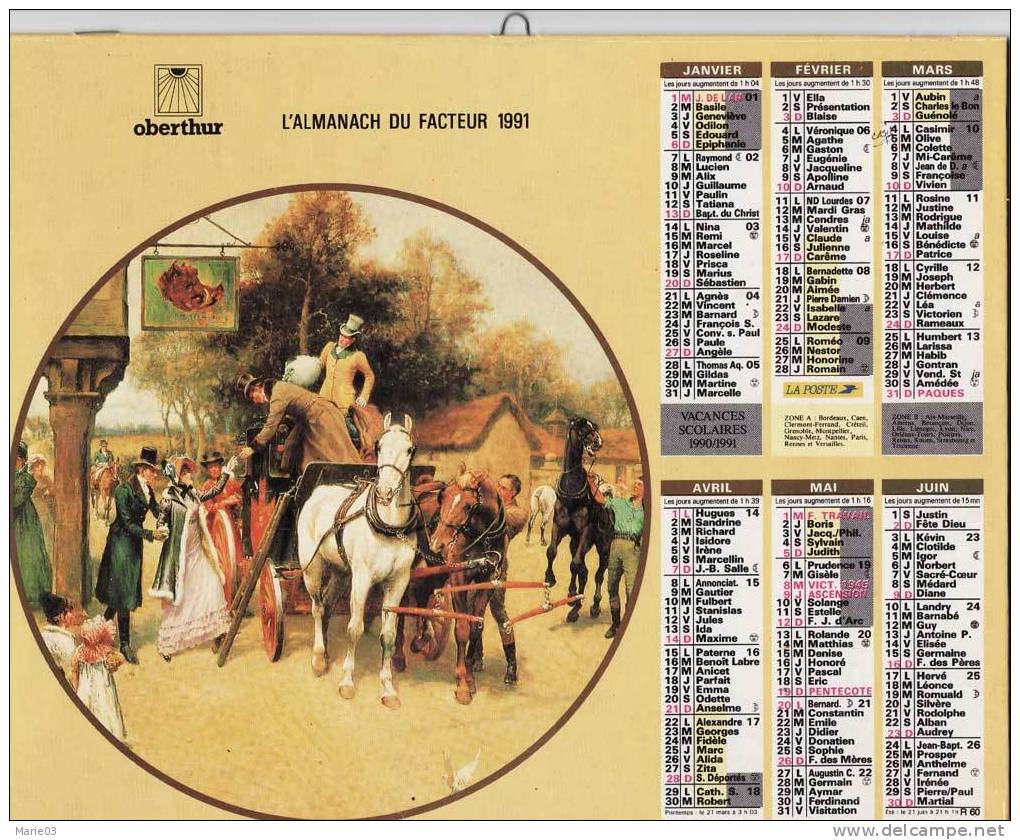 Très Joli Almanach Du Facteur 1991 - Oberthur - - Grand Format : 1991-00