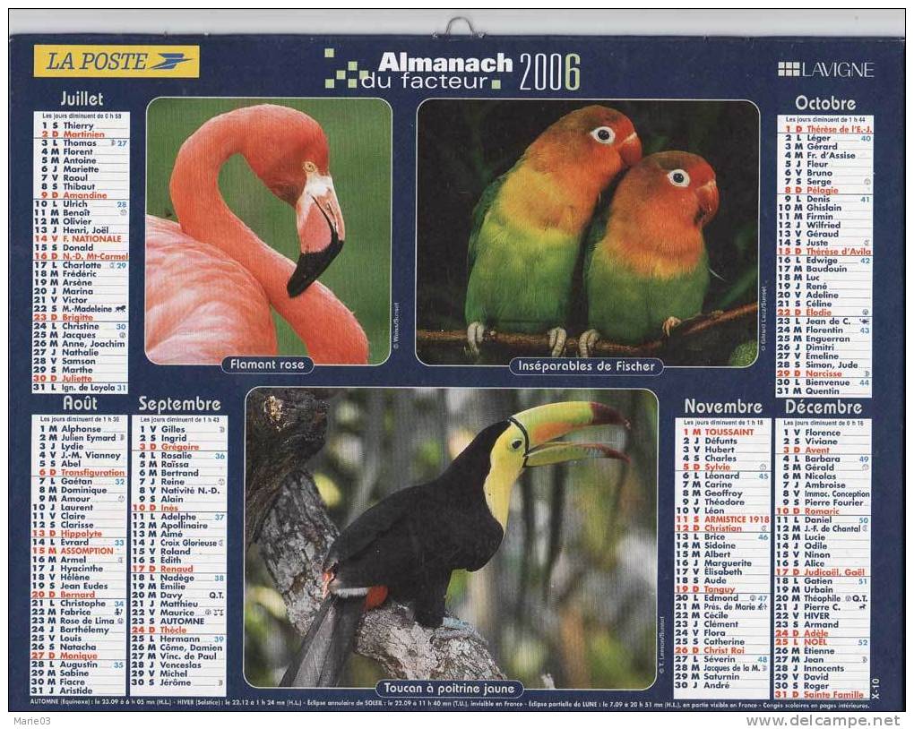 Almanach Du Facteur 2006 - La Poste -  Lavigne - Oiseaux - Grand Format : 2001-...