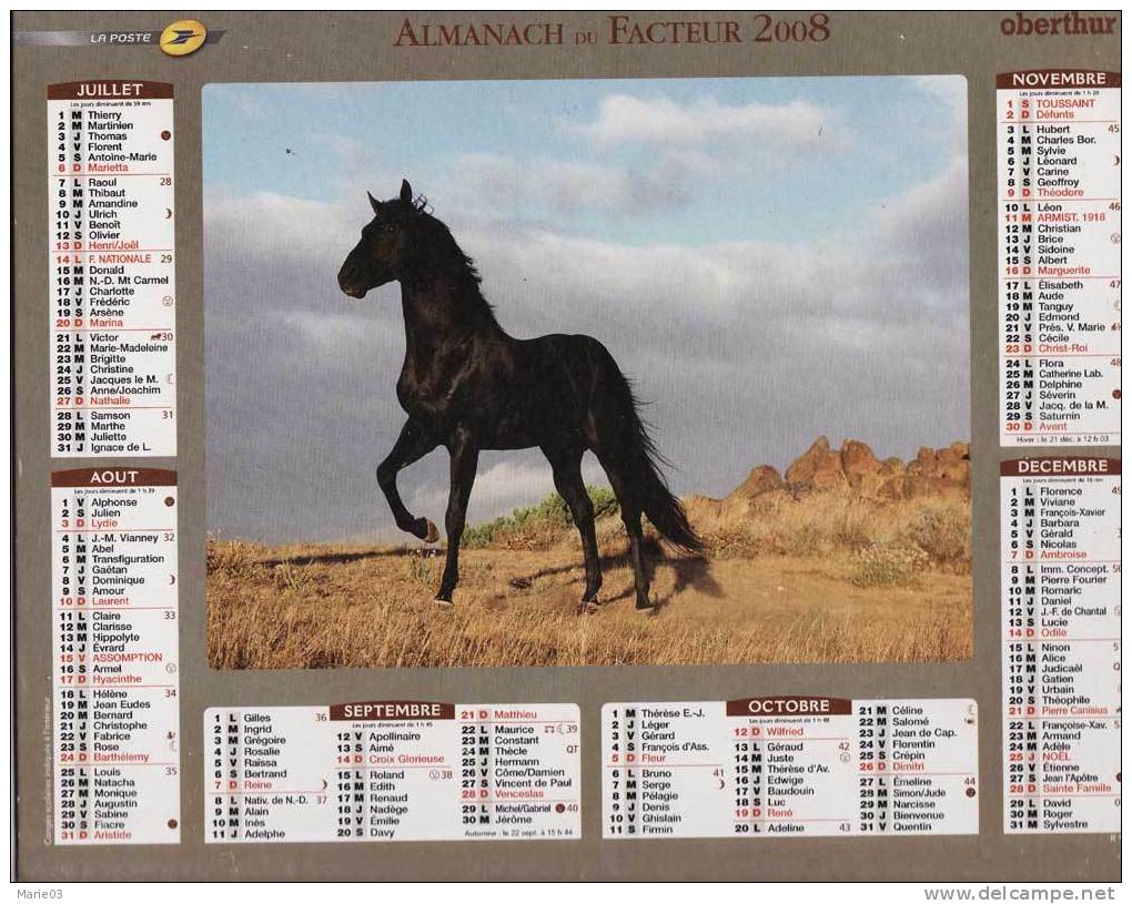 Almanach Du Facteur 2008 - La Poste -  Oberthur - Chevaux - Groot Formaat: 2001-...