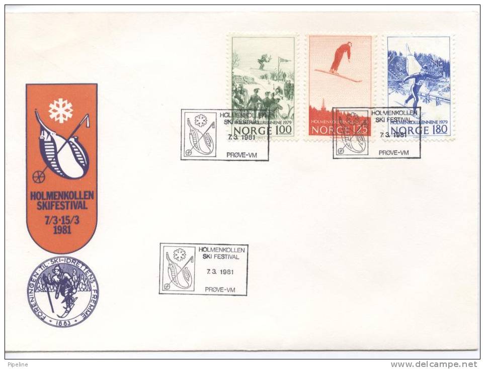 Norway Cover Special Cancel 7-3-1981 HOLMENKOLLEN SKIFESTIVAL PRE WORLD CUP Skiing - Lettres & Documents