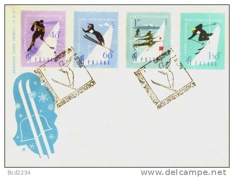 POLAND FDC 1961 WINTER ARMY SPARTAKIADA GAMES Ice Hockey Ski Jumping Alpine Skiing Cross Country Racing & Shooting Guns - FDC