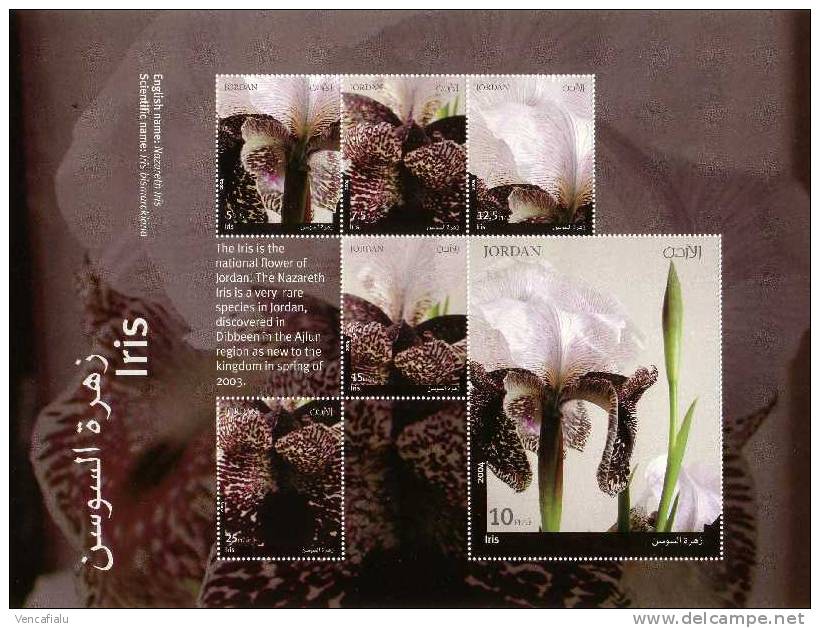 Jordan 2004  - Flowers, Iris, S/S, MNH - Jordania