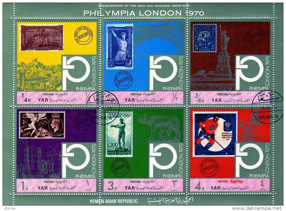 BM Ausstellung Philympia LONDON 1970 Yemen 1209/4+ 6- Kleinbogen O 14€ Alte Marken Der Welt - Jemen