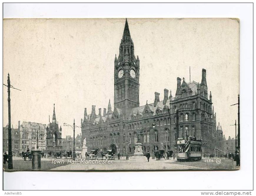 Manchester Town Hall, Tram, James Valentine Publisher - Manchester