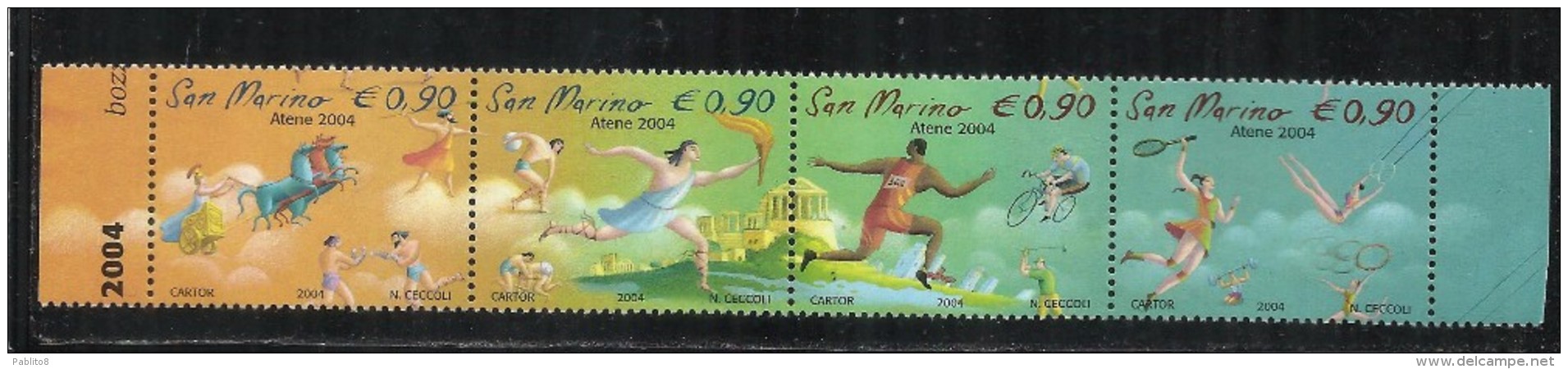 REPUBBLICA DI SAN MARINO 2004 OLIMPIADI GIOCHI OLIMPICI ATENE OLYMPIC GAMES ATHENE SERIE STRISCIA STRIP SET MNH - Unused Stamps