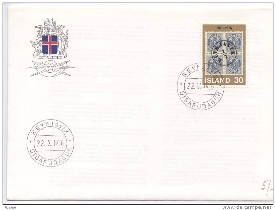 Iceland FDC 22-9-1976 Stamps On Stamp - FDC