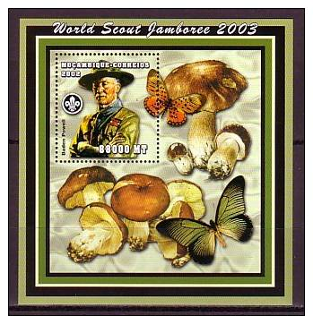 Mozambique, Scott Cat. #1626. Scout Jamboree S/sheet With B/fly & Mushrooms. Mint NH. - Funghi