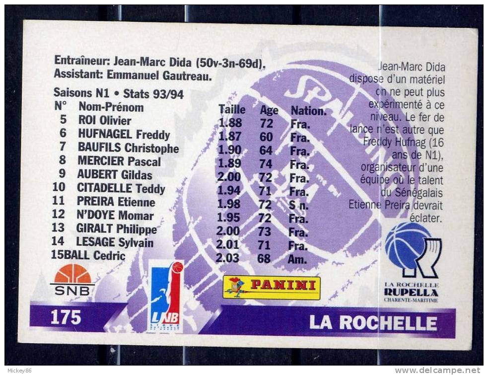 Basket ---FRANCE--PANINI--1995--Equipe De LA  ROCHELLE   Masculine-  N° 175 --- - Autres & Non Classés