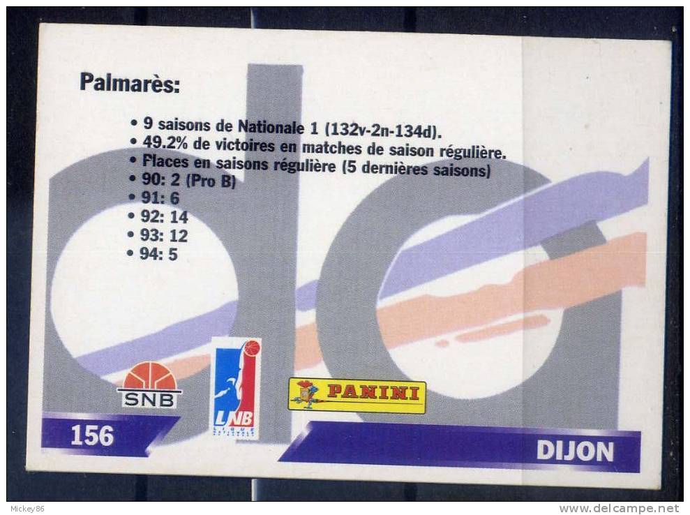 Basket ---FRANCE--PANINI--1995--Equipe De DIJON   Masculine- Ecusson Du Club JDA  DIJON BOURGOGNE N° 156 --- - Autres & Non Classés