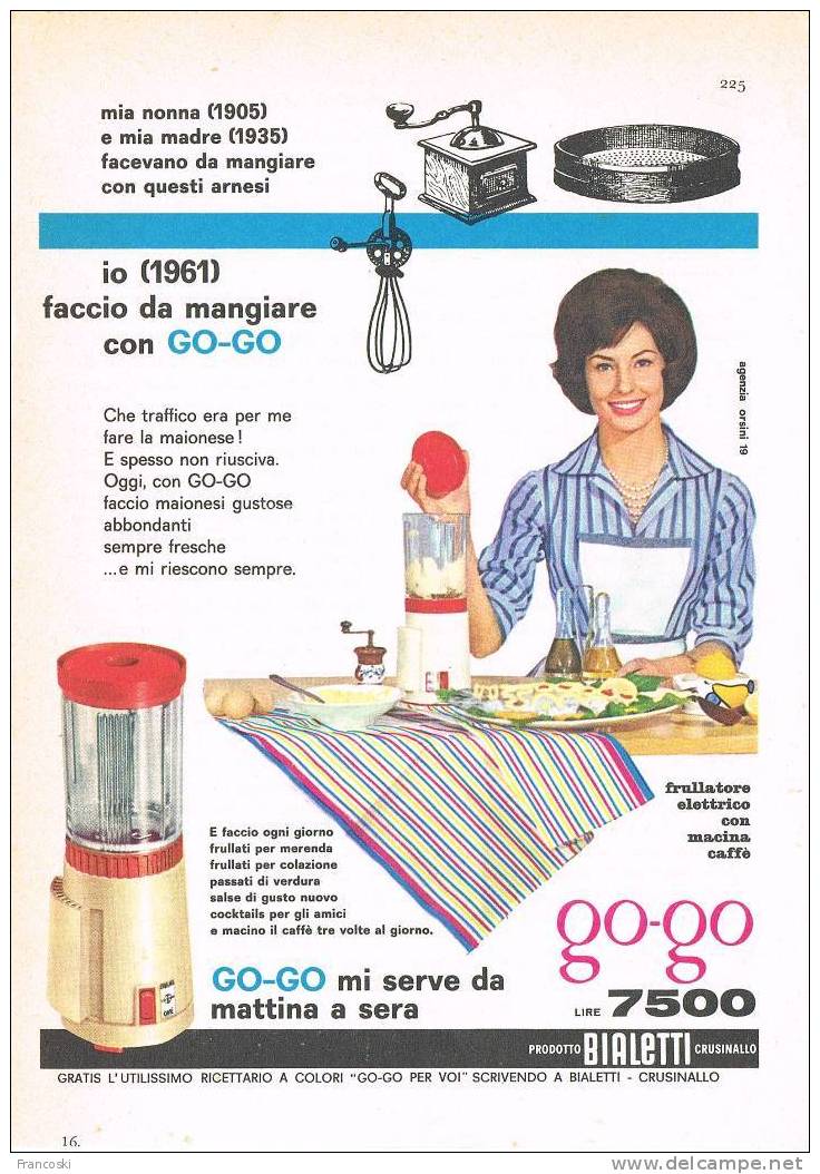 Pubblicità "BIALETTI CRUSINALLO "FRULLATORE GO-GO" 1960'-Page Magazine Advert- - Sonstige & Ohne Zuordnung