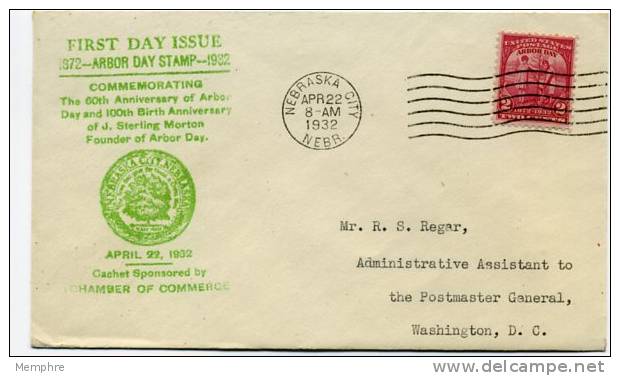 1932 Arbor Day Sc 717  Nebraska City Chamber Of Commerce Cachet  Unusual - 1851-1940