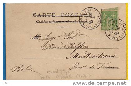 Yvert # 102 Sur Carte Postale La France Victorieuse  5 Nov 1900, Voir Recto-verso, Adressee En Italie - 1898-1900 Sage (Tipo III)