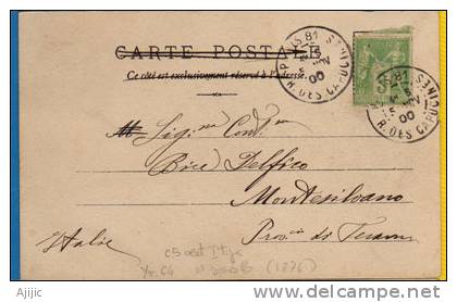 Yvert # 102 Sur Carte Postale La France Victorieuse  5 Nov 1900, Voir Recto-verso, Adressee En Italie - 1898-1900 Sage (Type III)