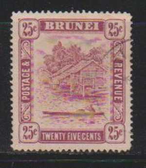 Brunei Used Hinged 1947, River View, 25c Purple, ( 14 1/2 X 13 1/2 ), As Scan - Brunei (...-1984)