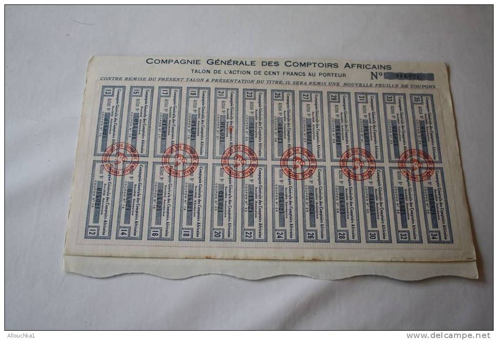 1930 - SCRIPOPHILIE: ACTION-TITRE-BONS PERIMES: COMPAGNIE GENERALE DES COMPTOIRS AFRICAIN   -A.O.F. - Mineral